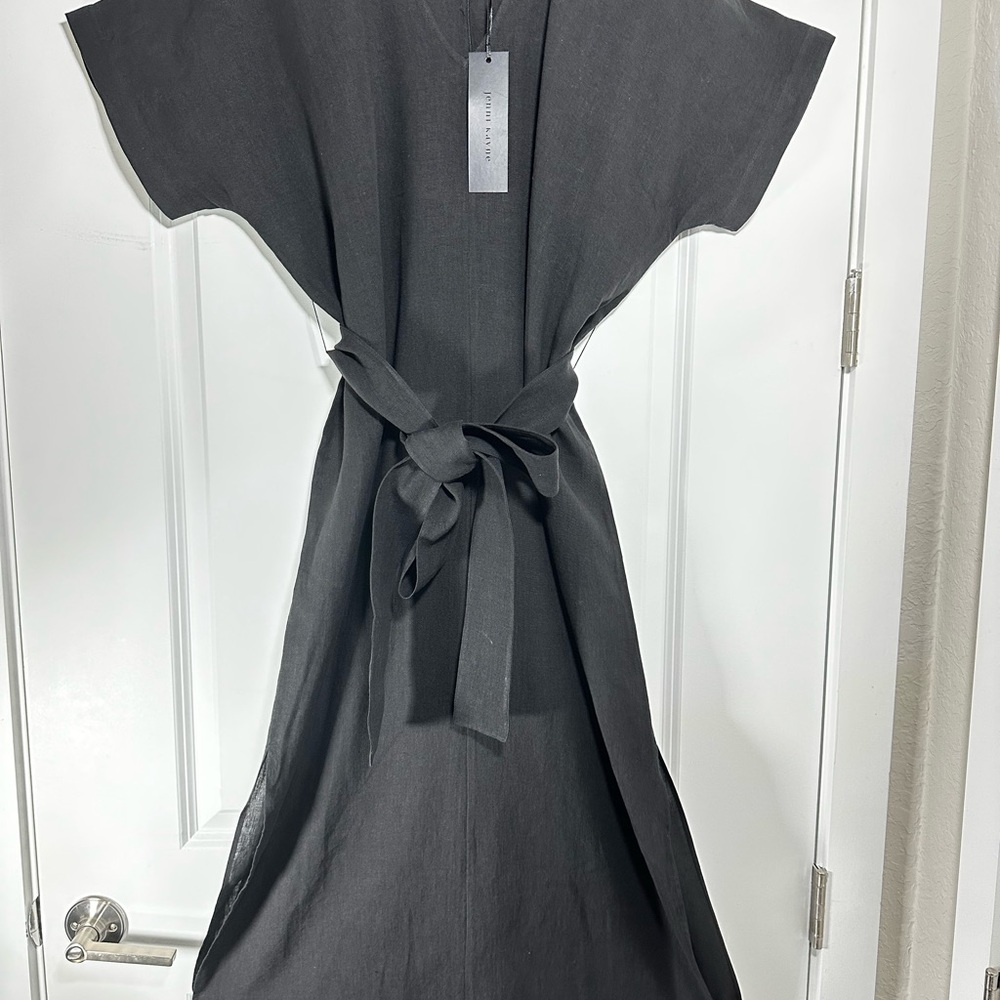 Jenni Kayne Zuma Caftan Linen Dress in Black, Size S/M